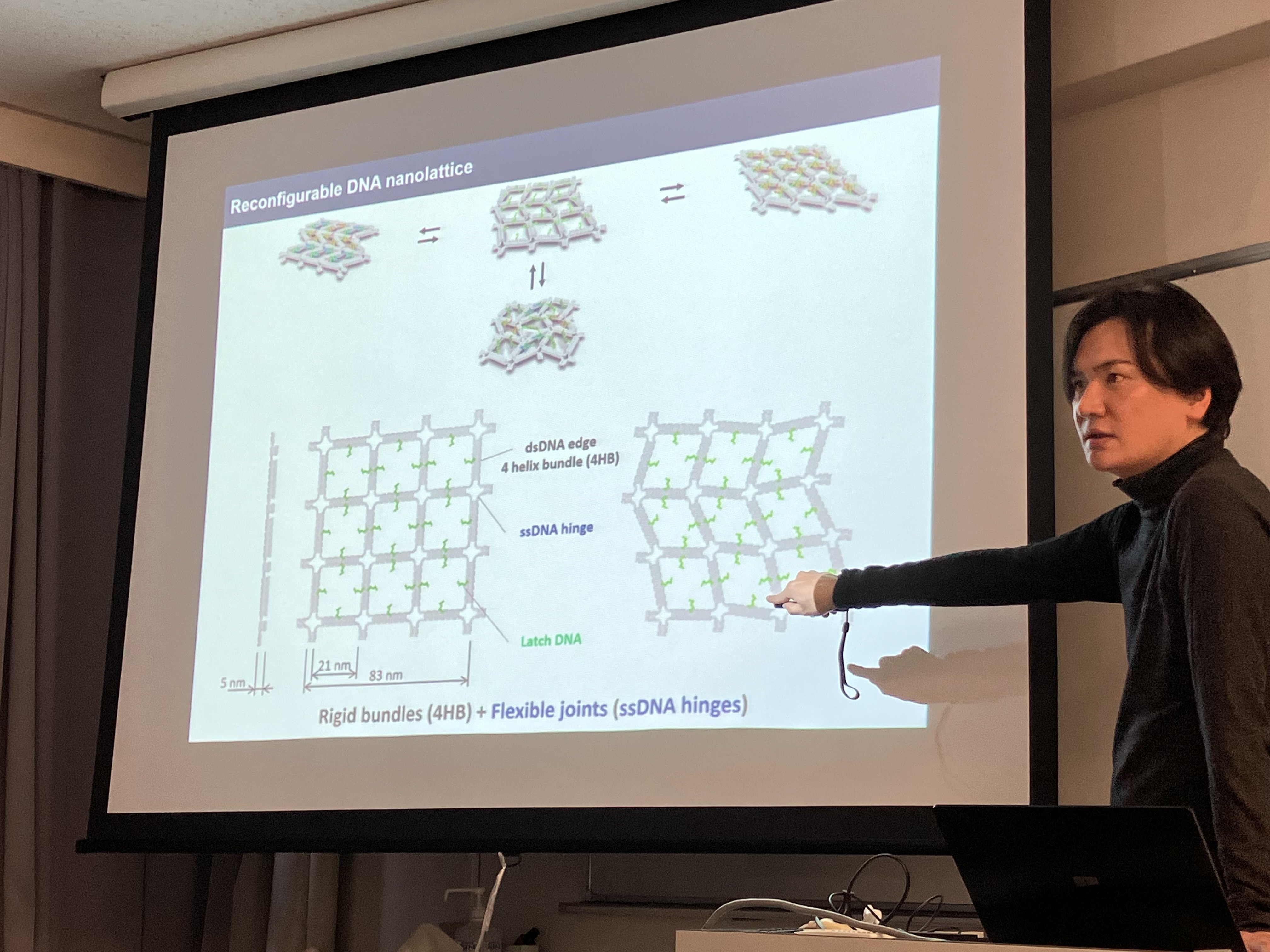 高校生や大学生に向けて、DNAナノテクノロジーに関する講義をする様子