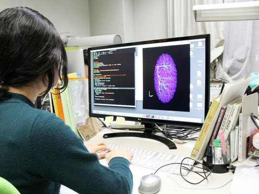 学生の典型的な研究風景。紙と鉛筆で数式を操ったり、コンピューターでプログラミングとシミュレーションをします。